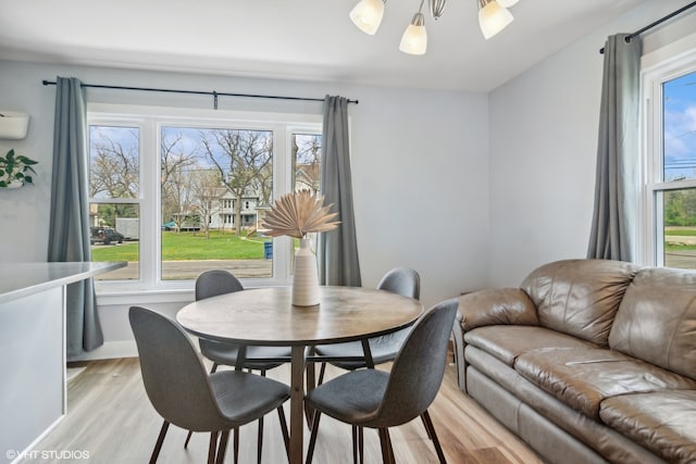 dining space featuring light hardwood / wood-style floors