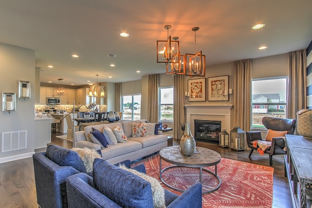 living room featuring dark hardwood / wood-style floors