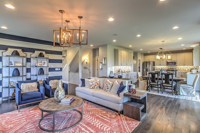 living room with dark wood-type flooring