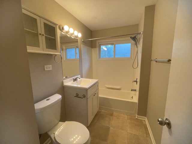 full bathroom featuring vanity, shower / bathing tub combination, toilet, and tile patterned flooring