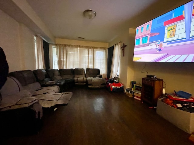 living room with hardwood / wood-style flooring