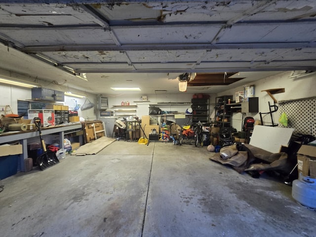 garage featuring a workshop area