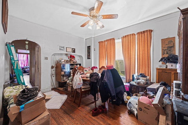 interior space featuring ceiling fan and hardwood / wood-style floors