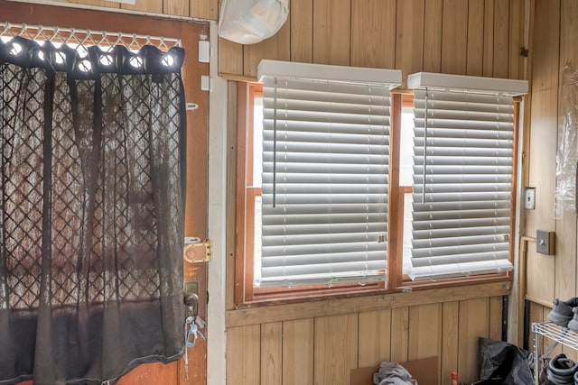 room details featuring wood walls