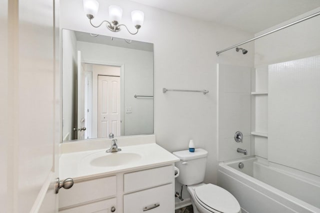 full bathroom with shower / tub combination, vanity, and toilet