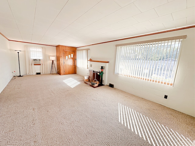 interior space featuring carpet and ornamental molding