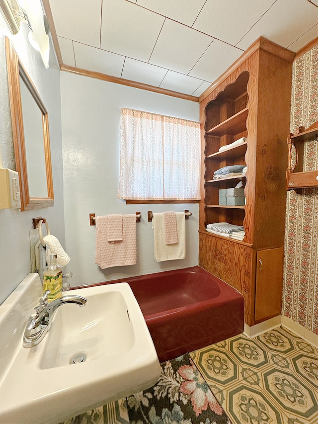 bathroom featuring ornamental molding and sink