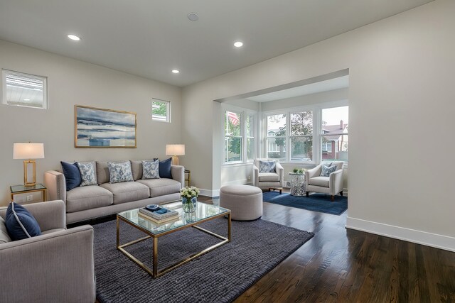 living room with dark wood-type flooring