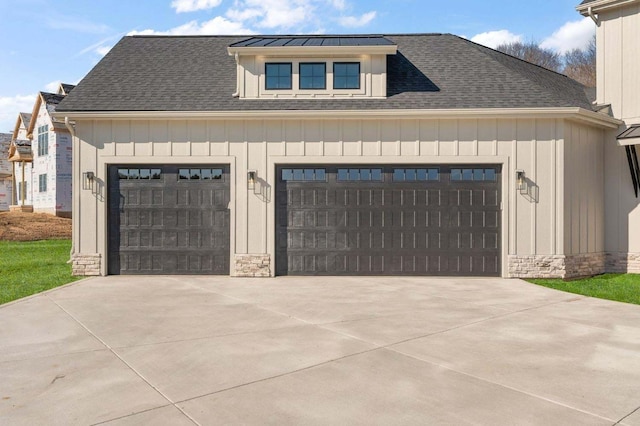 exterior space with a garage