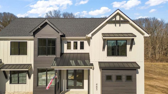 modern farmhouse with a garage