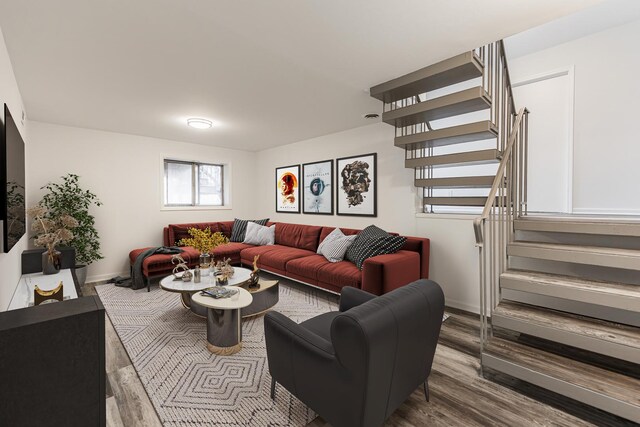 living room with wood-type flooring