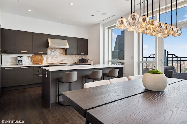 dining room with dark wood-type flooring