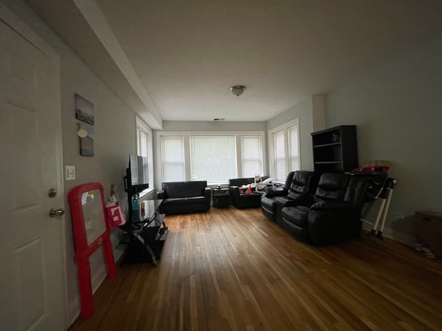 living room with hardwood / wood-style flooring