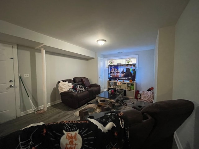 living room with hardwood / wood-style floors