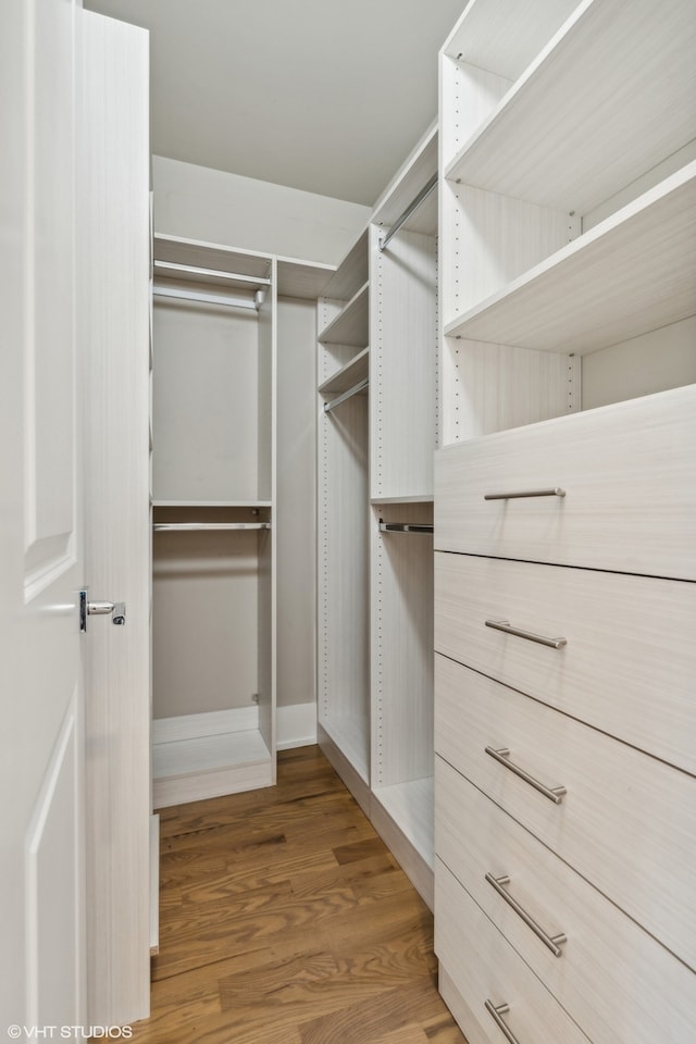 walk in closet featuring wood-type flooring