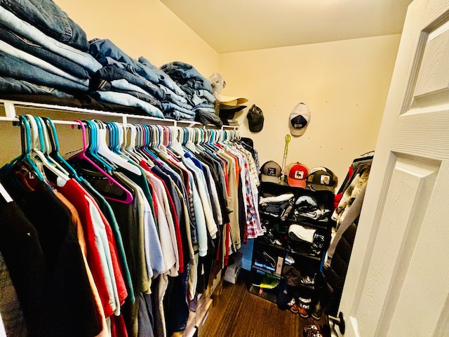 walk in closet featuring dark hardwood / wood-style floors