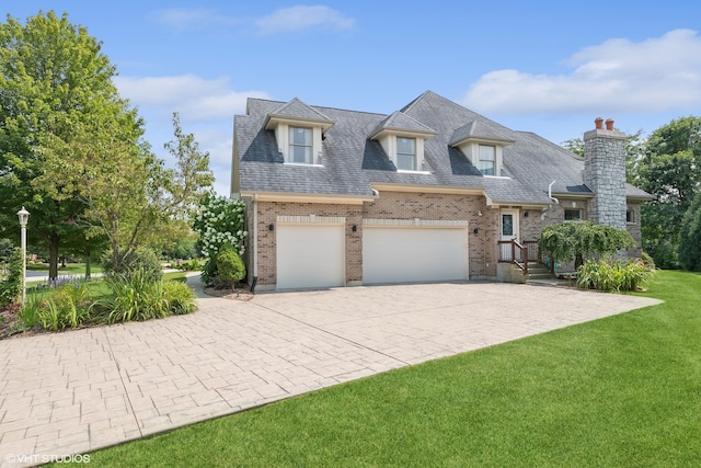 view of front of house featuring a garage and a front lawn