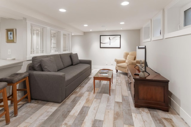 living room featuring light wood-type flooring