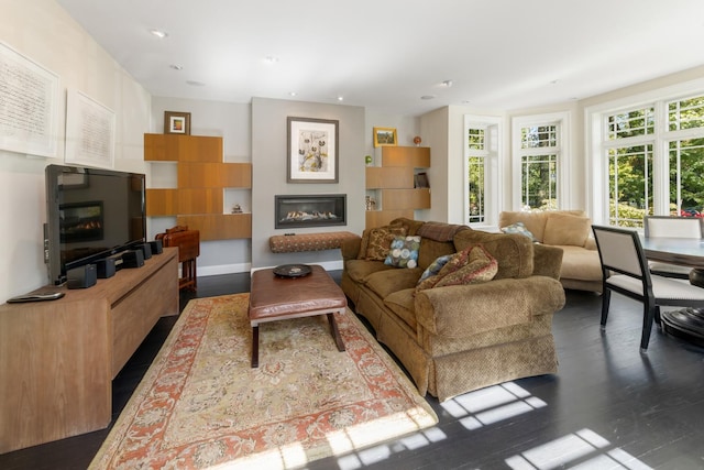 living room featuring dark hardwood / wood-style floors