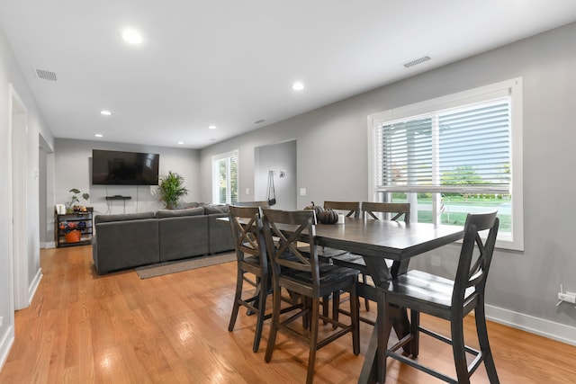 dining room with light hardwood / wood-style floors