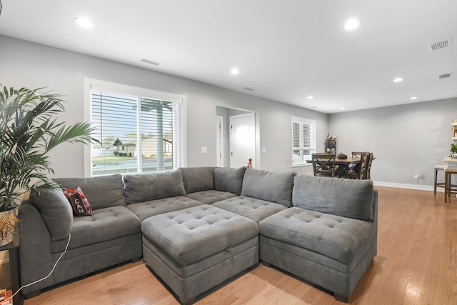 living room featuring light wood-type flooring