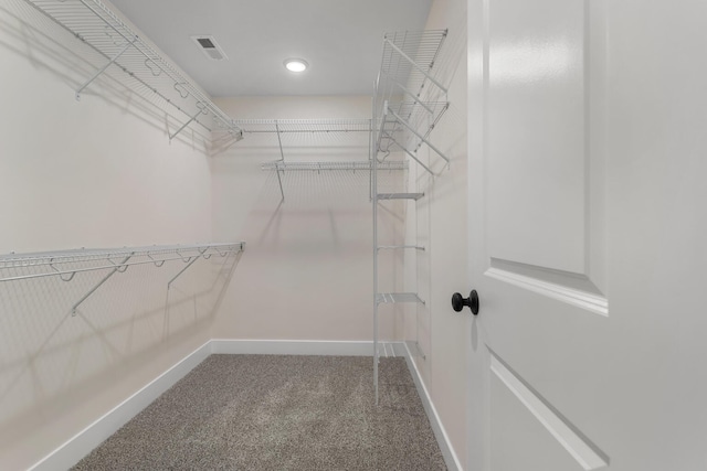 walk in closet with carpet floors