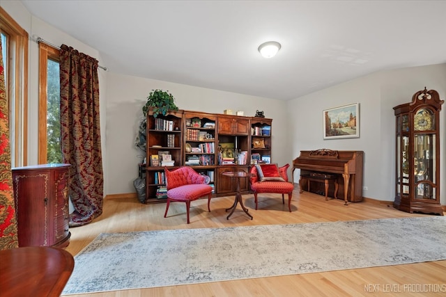 sitting room with light hardwood / wood-style floors