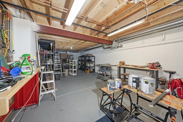 basement with a workshop area