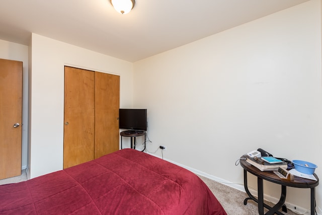 bedroom featuring carpet and a closet