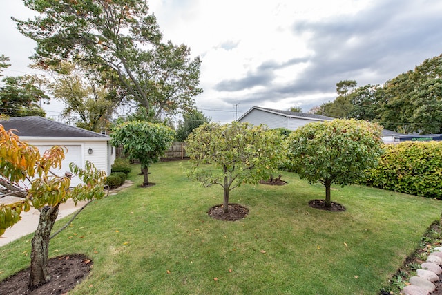 view of yard with a garage