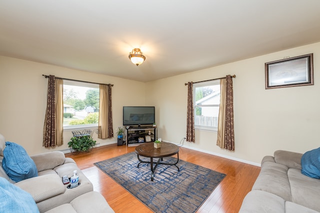 living room featuring plenty of natural light and light wood-type flooring