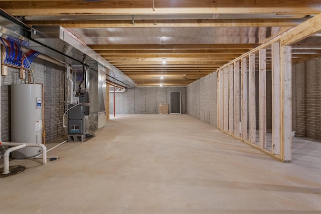unfinished basement with electric water heater