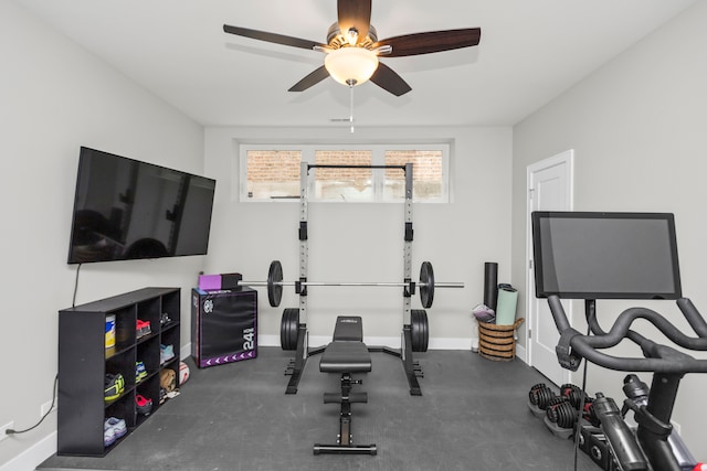 exercise room featuring ceiling fan