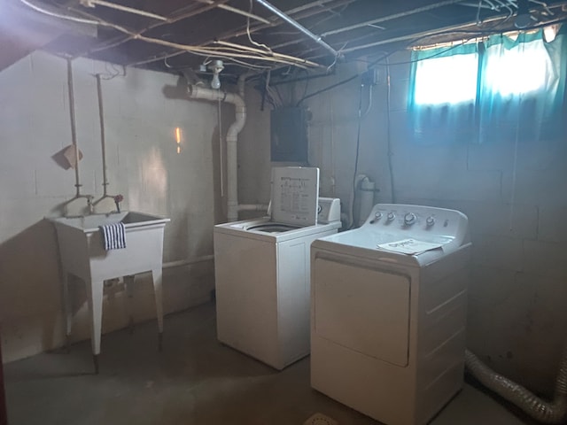 washroom featuring washer and dryer