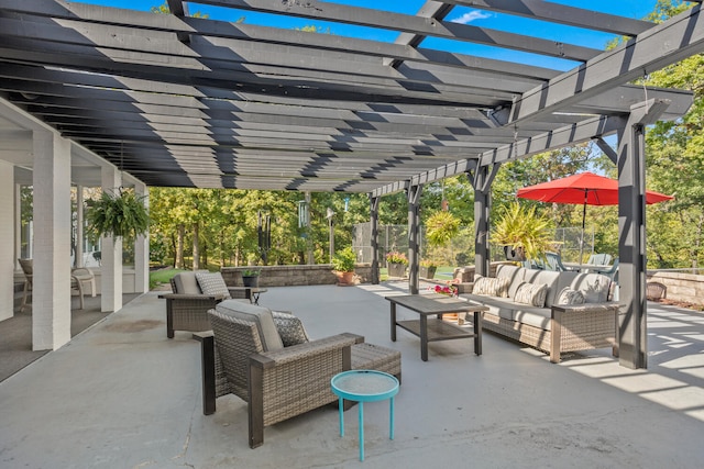 27 Hickory Ln, White Heath, IL 61884 - view of patio featuring outdoor lounge area and a pergola