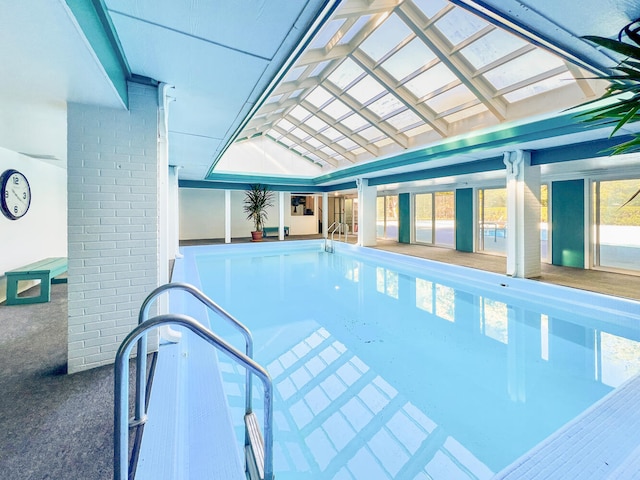 27 Hickory Ln, White Heath, IL 61884 - indoor pool featuring a skylight