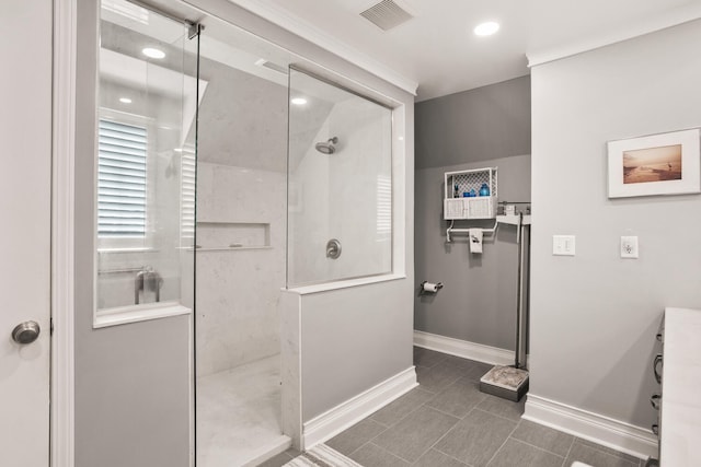 27 Hickory Ln, White Heath, IL 61884 - bathroom with a walk in shower, recessed lighting, and tile patterned floors