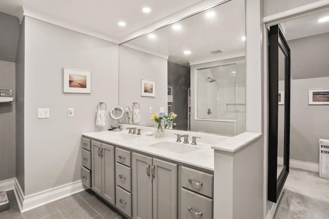 27 Hickory Ln, White Heath, IL 61884 - bathroom with double vanity, a shower stall, and recessed lighting