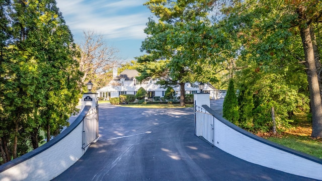 27 Hickory Ln, White Heath, IL 61884 - view of road with a gated entry, a gate, and street lighting