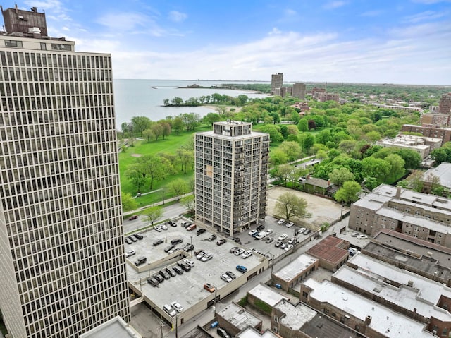 aerial view with a water view