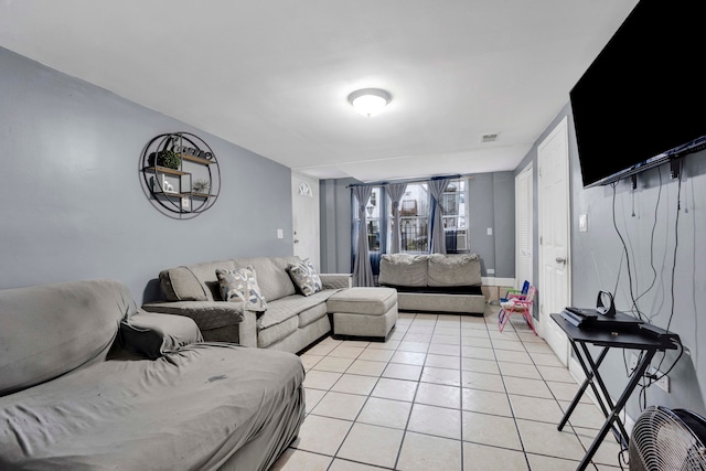 living room featuring light tile patterned floors