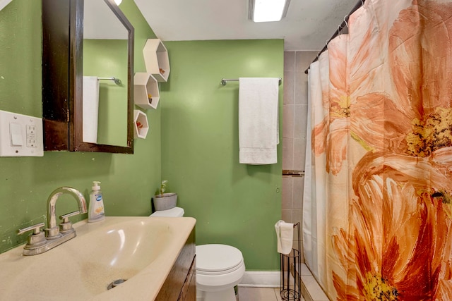 bathroom featuring vanity, toilet, and a shower with curtain