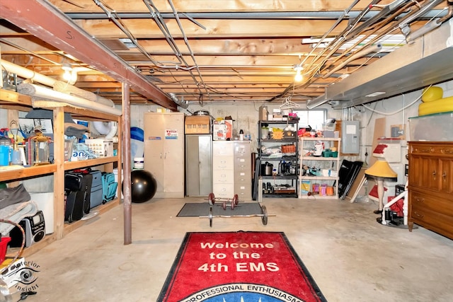 basement featuring electric panel