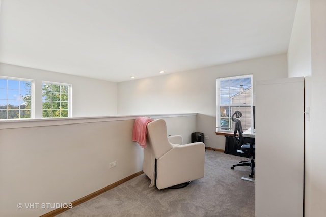 carpeted home office with a healthy amount of sunlight