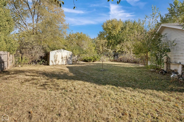 view of yard featuring a storage shed