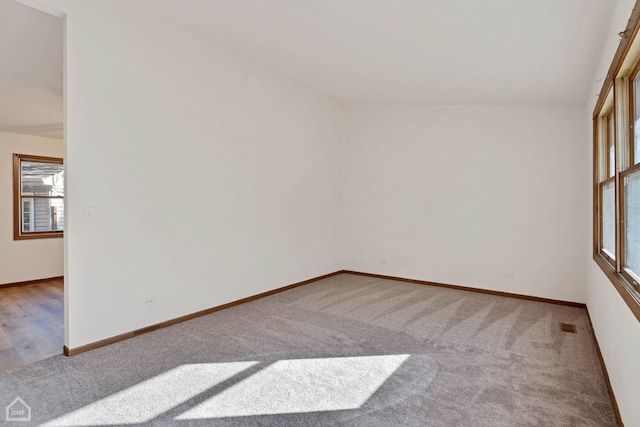 empty room featuring lofted ceiling, carpet floors, and a wealth of natural light