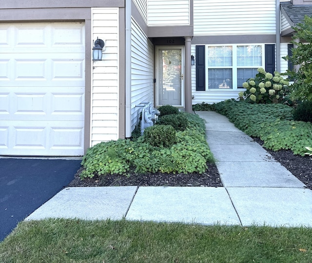 view of exterior entry featuring a garage