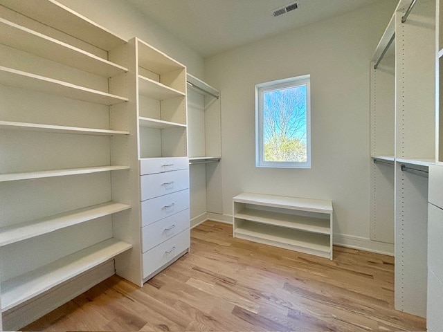 spacious closet with light wood-type flooring