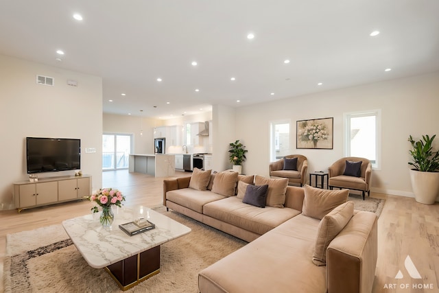 living room featuring light hardwood / wood-style floors