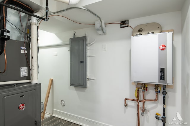 utilities with water heater and electric panel